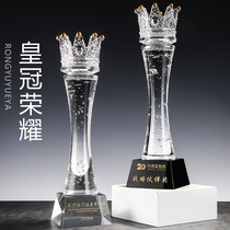 Crown Creative Crystal Trophy Medal Custom Made Bubble Cylinder Lettering Corporate Excellent Employee Annual Meeting Award