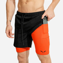 Summer new mens sports shorts 2 in 1 safety pocket sexy ru