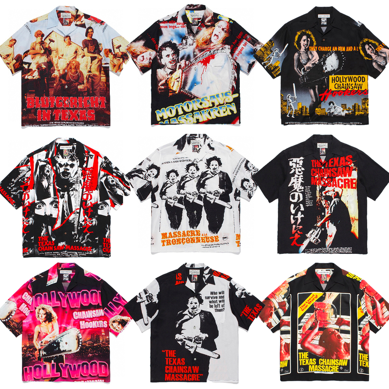 Life Wacko Maria 22Ss Japanese Trendy Texas Chainsaw Demon Man Short-Sleeved Hawaiian Print Shirt T-Shirt