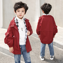 Boys  coat Autumn fashion trench coat cardigan Western style top Middle and large childrens childrens Korean version loose medium and long clothes trend