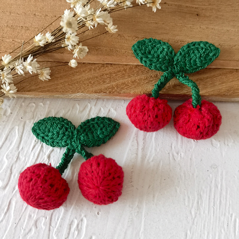 DIY Handmade Materials, 3D Cherry Yarn Embroidery, Sweater and Cotton Slipper Decorations, Embellishments, Small Accessories, Fabric Accessories