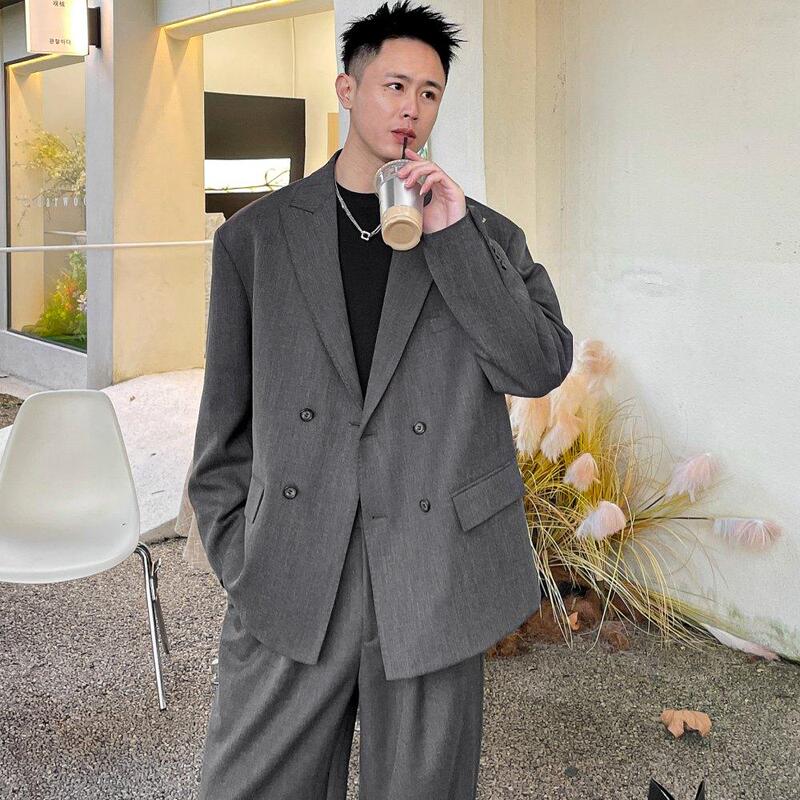 Double-Breasted Suit Set for Men, High-End Style, Spring and Autumn, Korean Style, New Engagement Casual Suit, Loose Jacket, Large Size