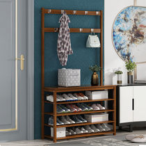 Shoe rack shoe cabinet coat rack hanger one-piece shoe stool household door indoor good solid wood look into the door shelf