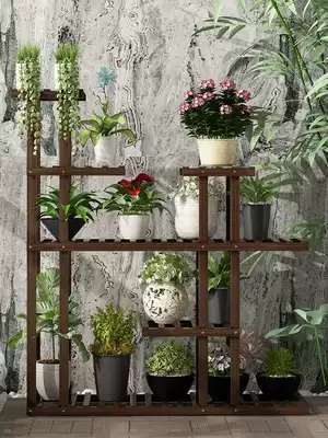 Flower rack Flower pot rack Living room balcony Multi-storey indoor floor-to-ceiling balcony fleshy golden ge shelf Solid wood flower rack