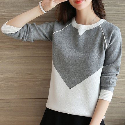 秋冬新款2018女装韩版宽松套头圆领针织衫长