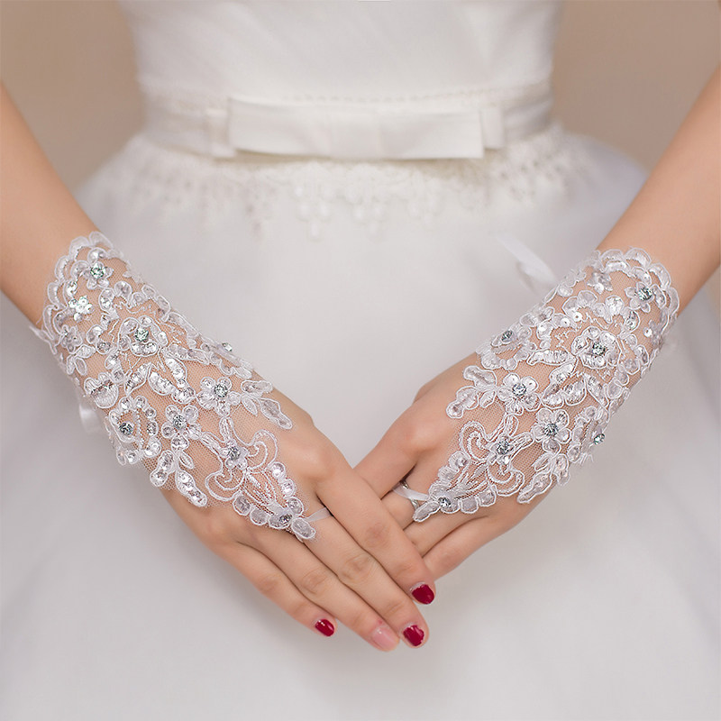 Wedding dress gloves bride wedding lace long white red wedding hand gauze satin super fairy retro flowers