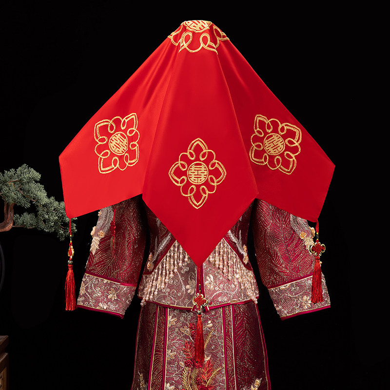 Chinese wedding cover head show and suit wedding red cover head shake up hooded bridal head yarn red show and head-Taobao