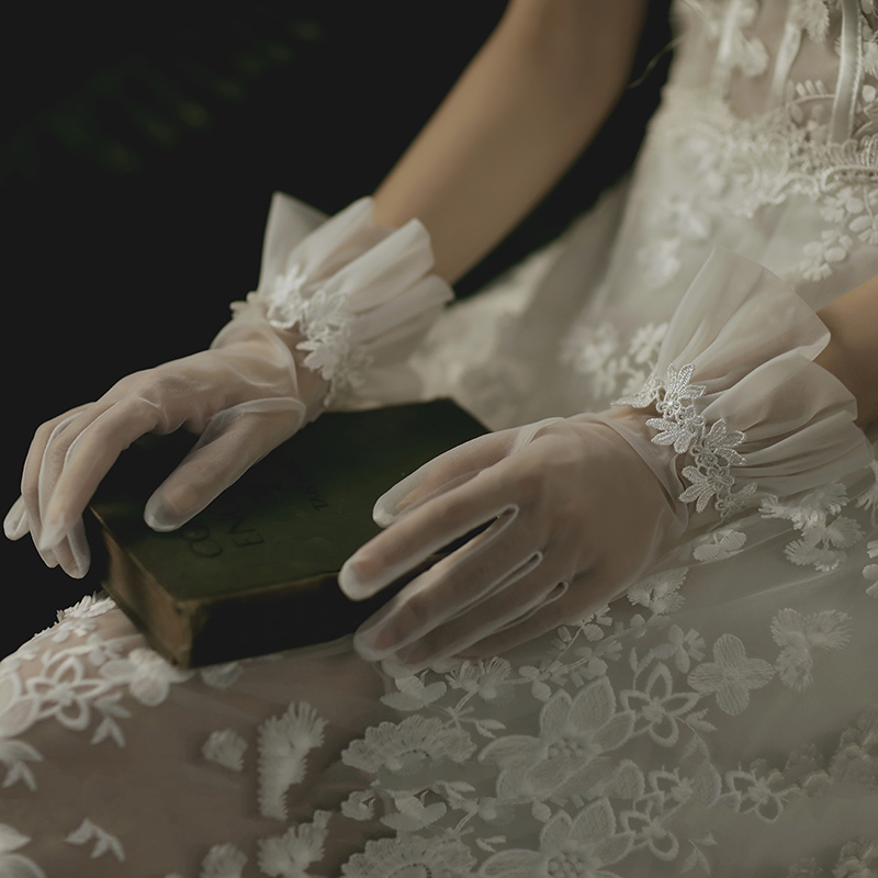 Wedding Gloves Retro New Bride Wedding Short Lace Silk Yarn Mesh Bow Super Fairy Photo Accessories