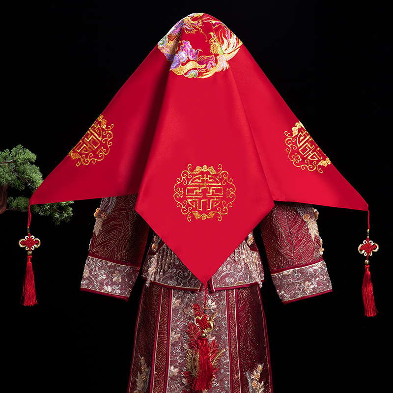 Chinese Wedding Cover Head Show and Wedding Red Cover Shake Sound Retro Embroidered Bridal Head Yarn Red Show and Gai Head-Taobao