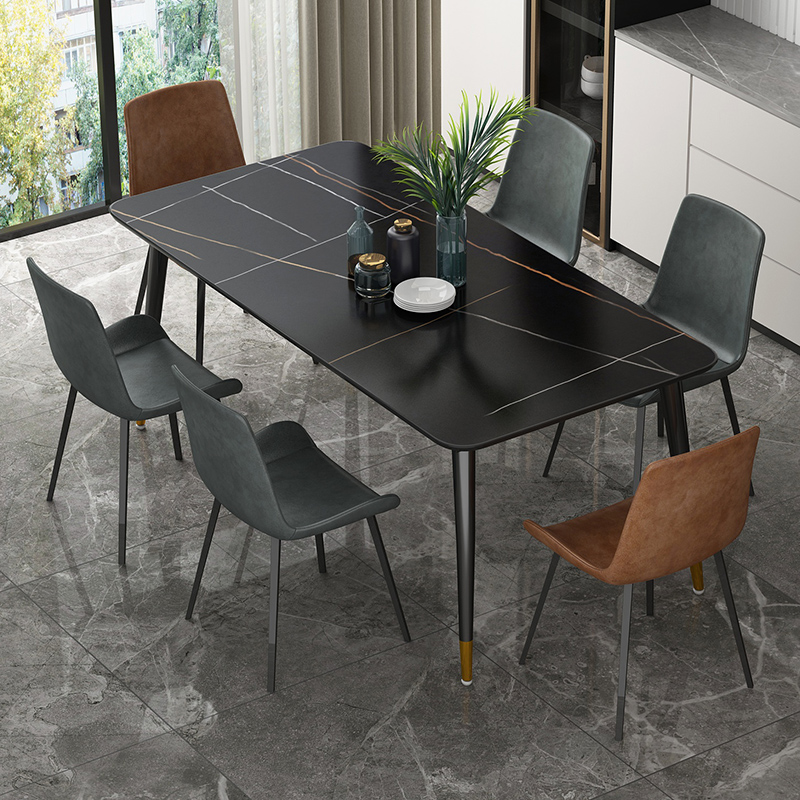 Slate dining table modern minimalist household small apartment Nordic light luxury marble rectangle negotiation dining table and chairs