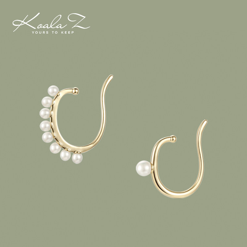 Personality Asymmetrical Niche Design Pearl Ear Hanging Women Everyday Wear 100 hitch