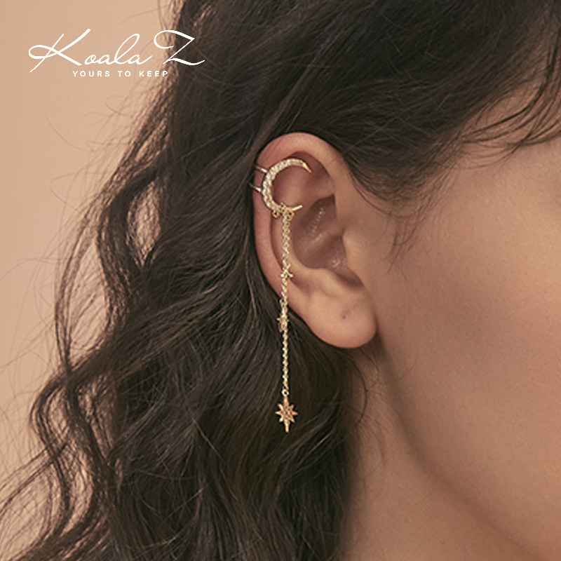 Starmoon mythology Romantic Elegant Little Crowddesign Moon Star Chen earrings one-piece ear hanging ear bone clip