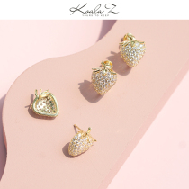 Exquisite shiny sweet cute gold full diamond small strawberry zircon stud earrings earrings without ear holes Ear clip age reduction