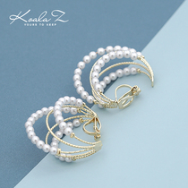 Handmade light luxury style gentle and romantic French C-type multi-layer pearl string stud earrings earrings without pierced ear clip ins