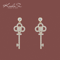 Classic personality golden key full diamond zircon earrings no pierced ear clips daily collocation sharp weapon temperament up