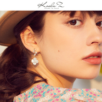 Natural shell gardenia flower crystal earrings without ear hole ear clip French style fairy long senior super fairy