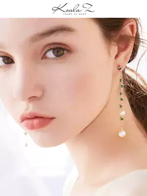 Niche design French temperament elegant long version crystal pearl double-flow su zircon earrings without ear piercings ear clip female