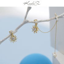 Super fairy gas asymmetric gas zircon star Awn Pearl tassel ear hanging ear clip earrings without ear hole ear clip