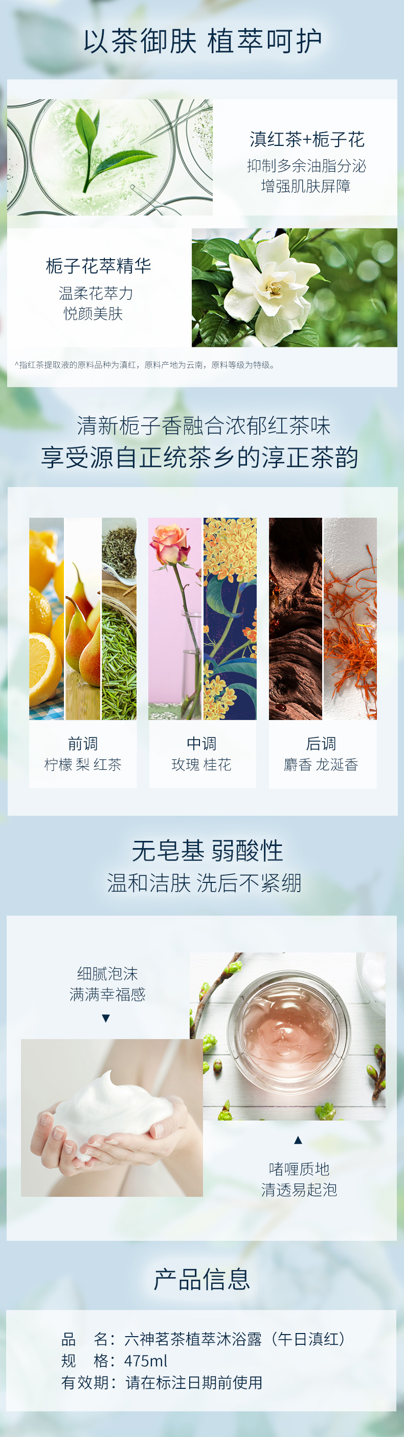 六神 茗茶植萃芦荟沐浴露套装1475ml 图3