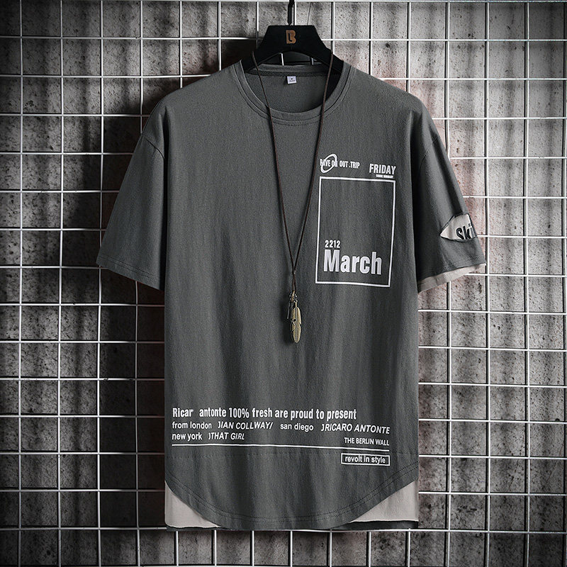 Short sleeve t-shirt mans Chaoters personality fashion plus fattening up fats big size 100 hitch loose half sleeve minimalist handsome