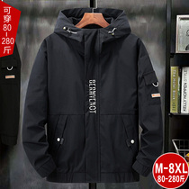Spring and autumn winter mens trend tooling plus velvet padded jacket hooded plus fat plus size fat fat function coat tide