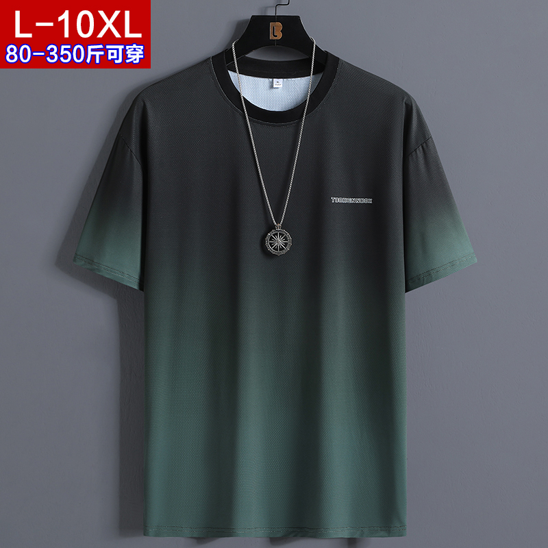 Gradient Short-Sleeve T-Shirt for Men, Plus Size, Oversized, for Big and Tall Individuals, Sports Quick-Dry Shirt, Lightweight Ice Silk, Breathable, Running, Fitness Short T-Shirt