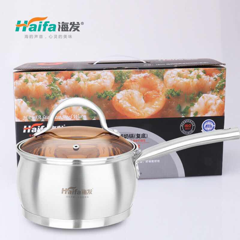 Haifa stainless steel single-handle drum-shaped small milk pot extra thick double bottom soup pot baby non-staple food cooking hot milk special pot for induction cooker - Taobao