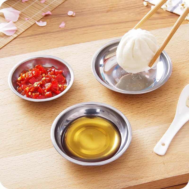 Thicken stainless steel circular flavor saucer eating barbecue hot pot sauce vinegar dish cool dish kitchen tableware