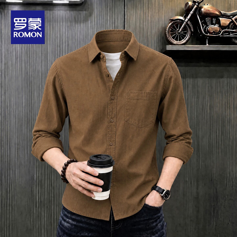Romon Pure Cotton Long-Sleeved Shirt for Men, New Loose Fit, Wrinkle-Free, Business Casual Work Shirt Jacket for Spring and Autumn