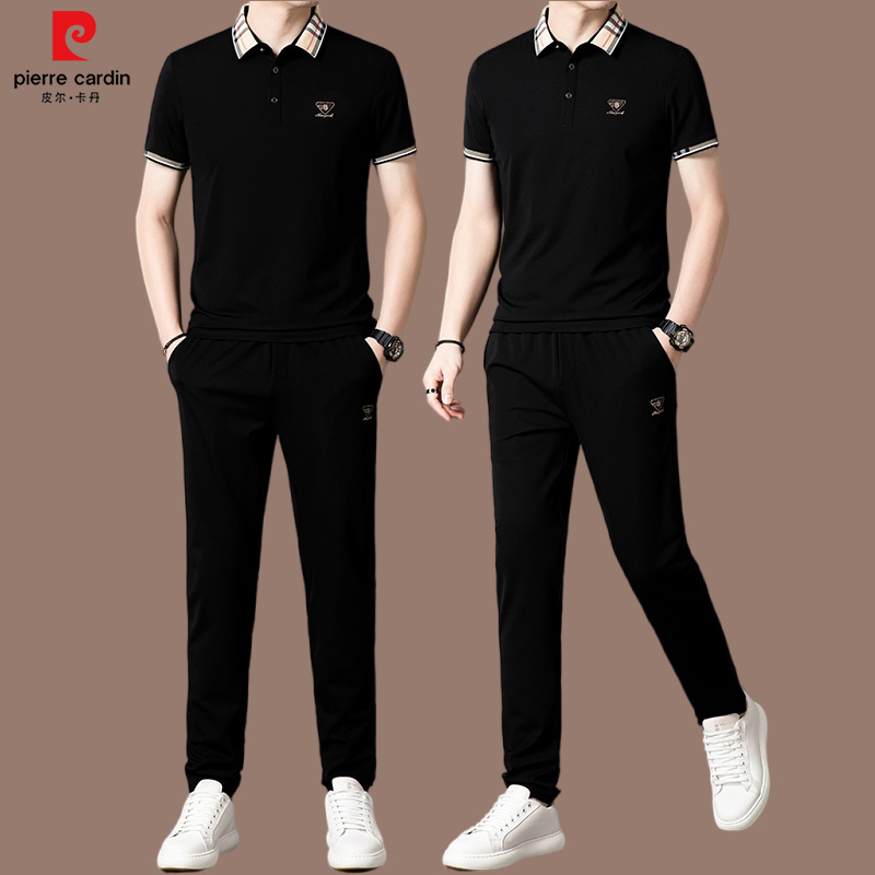 Pierre Cardin Big-Name High-End Mulberry Silk Men's Casual Sports Suit Men's Ice Silk Elegant with Two-Piece Set Pierre Cardin Big-Name High-End Mulberry Silk Men's Casual Sports Suit Men's Ice Silk Elegant with Two-Piece Set