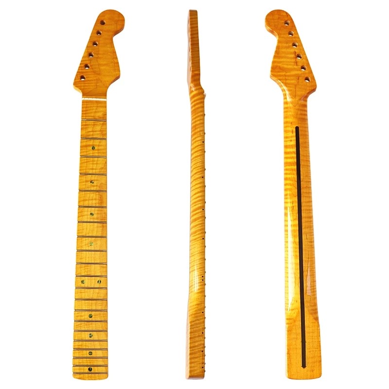 ST Tiger pattern electric guitar 21-pin 6-string one-piece neck Yellow plus maple handle DIY modified guitar student professional