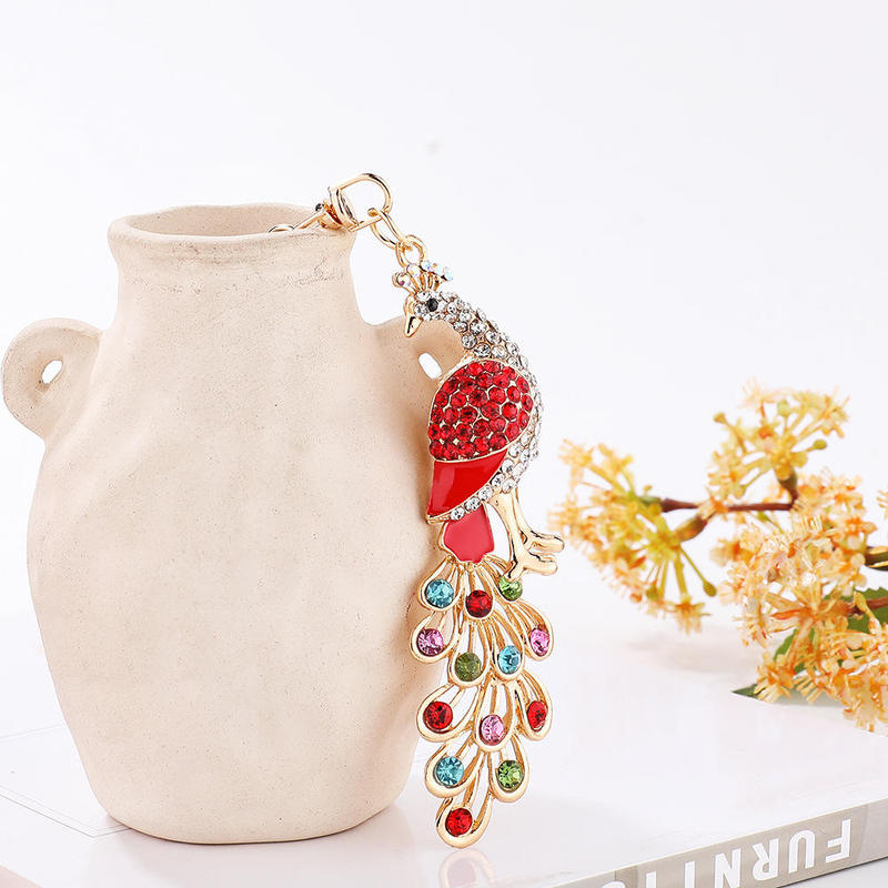 Chinese Style Crown Peacock Car Keychain Cartoon Diamond-Encrusted Key Chain Pendant for Girls Creative Phoenix Bag Decoration