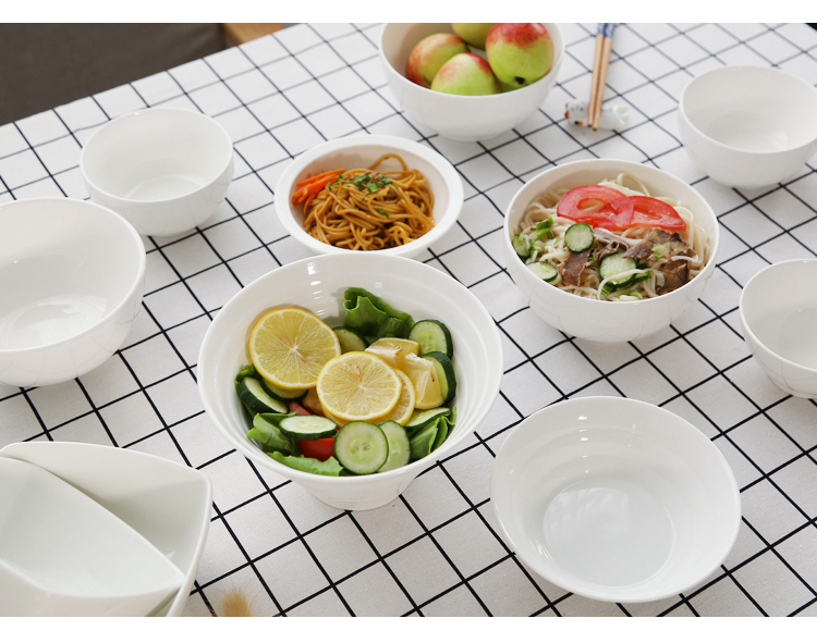 Bát cơm bằng bát canh xà lách bát tròn hộ gia đình khách sạn trắng sáng tạo bộ phở bát lò vi sóng bát đĩa đẹp