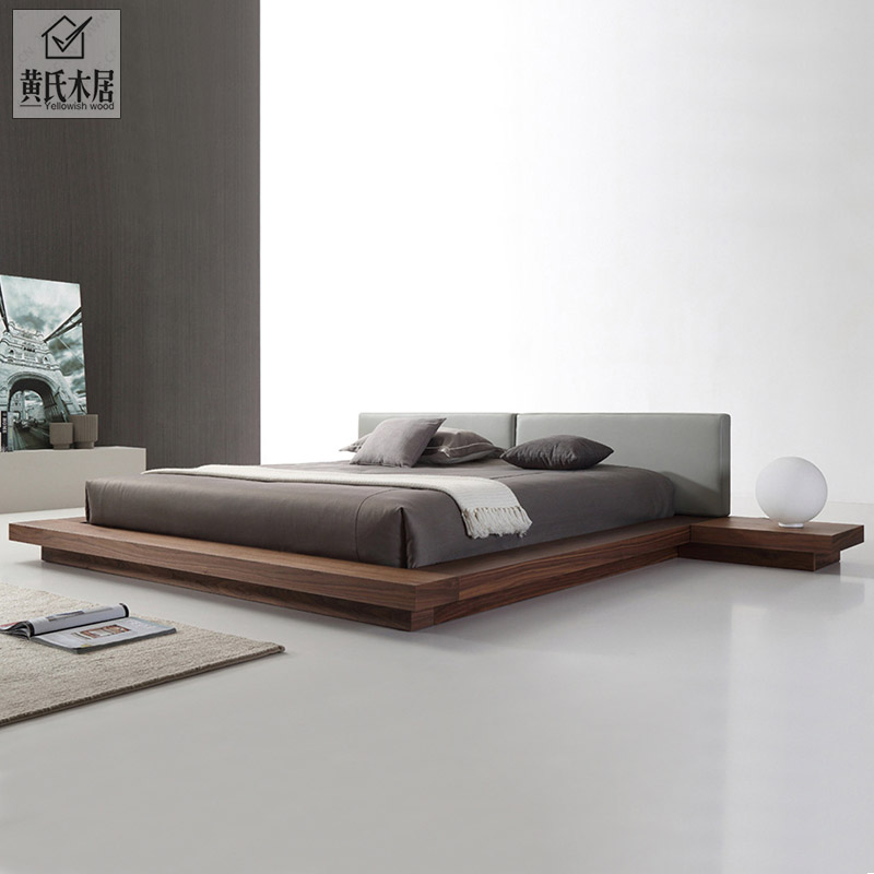 Nordic solid wood bed-day-style tatami bed bedroom double large bed modern soft backrest floor bed short bed customisable