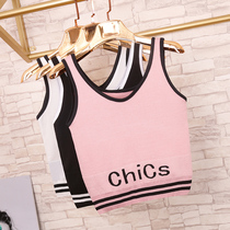 Letter small suspender sports vest womens short umbilical high waist base outside the chest sleeveless knitted bandeau top