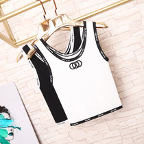 Port wind letter embroidery camisole womens summer sports wear sleeveless t-shirt thin inner tie bottom top tide
