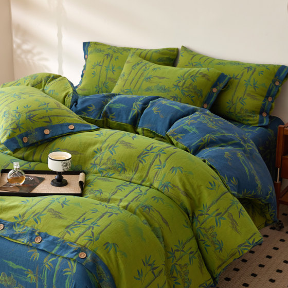 클래스 A 전체 면화 이중 레이어 원사 퀼트 커버 싱글 피스 컬러 직조 Jacquard Double Sides 100 순수면 거즈 퀼트 커버 알몸 침구 복고풍 레트로