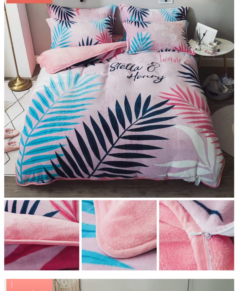 Coral quilt cover mùa đông dày ấm ấm lông cừu nhung chăn quilt đôi chăn bao gồm bốn bộ - Quilt Covers chăn tuyết
