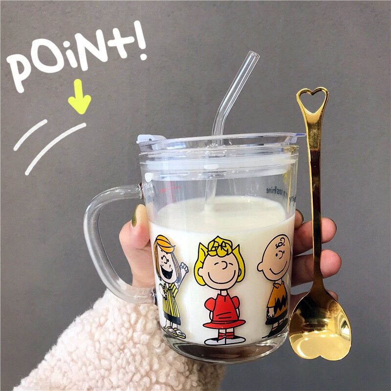 innet red milk straw water mug with handle scale Korean girl's heart transparent glass cup female cute