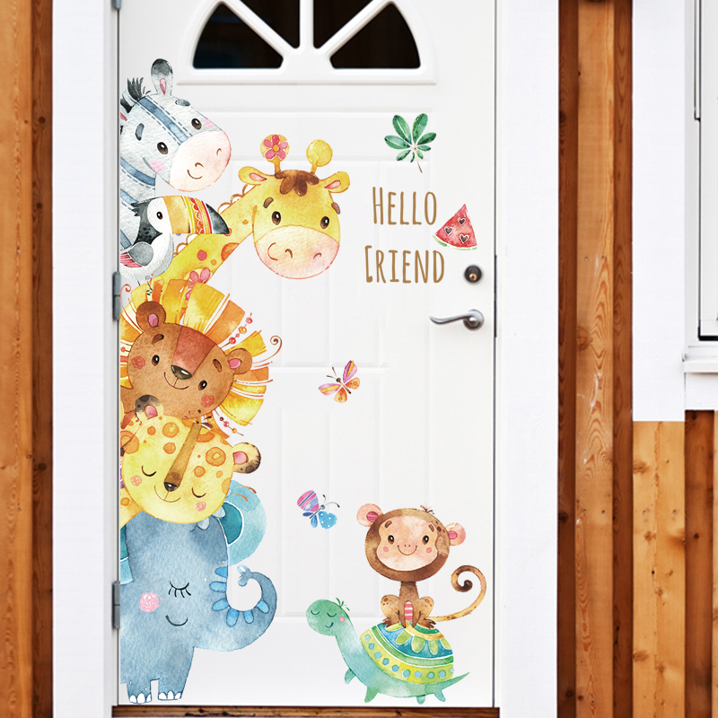 Wall stickers Elephant monkey zebra animal Kindergarten tutoring class classroom decoration cartoon door stickers Children's wall stickers