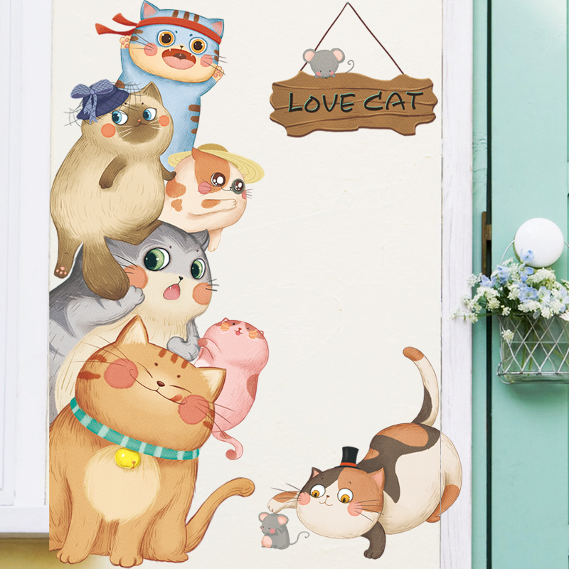 Cartoon Children's Room Wall Decorated CatCathesDoor Stickers on the Wall Strip on the Wall