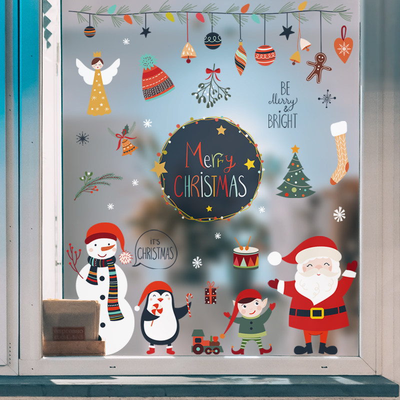 New Year and Christmas decorative wall stickers double-sided waterproof glass window shopping mall storefront holiday layout classroom - Taobao