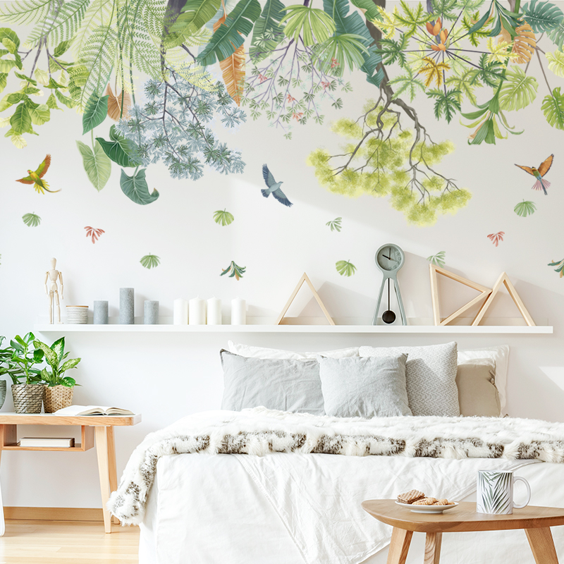 Green Planting Wall Sticker Painting Fresh Nordic Leaf Top Corner Skirting Board Decoration Waterproof Self-Glued Bedroom Cozy Bedside Dorm Room
