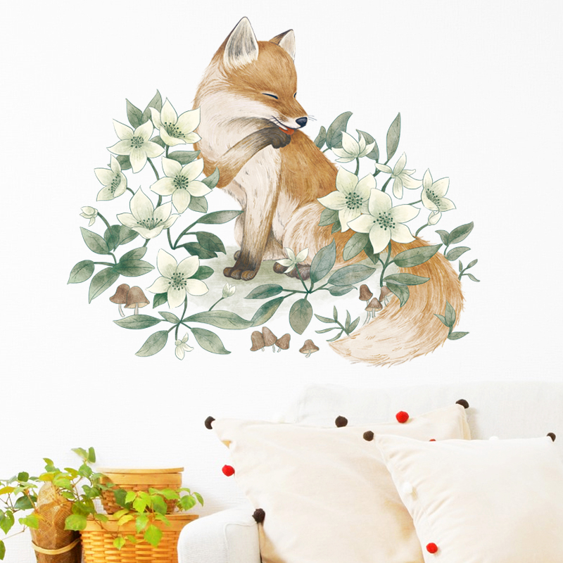 Removable wall sticker simple animal fox living room bedroom Nordic INS sticker wallpaper decorated dormitory mutant realistic
