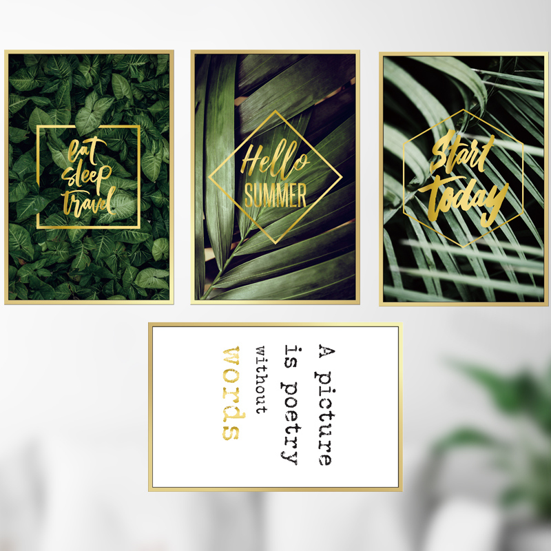 Wall Sticker Green Leaf English Living Room Bedroom Art Cozy Dorm Room Nordic Wall Decoration Painting Sticker Self-Adhesive Waterproof