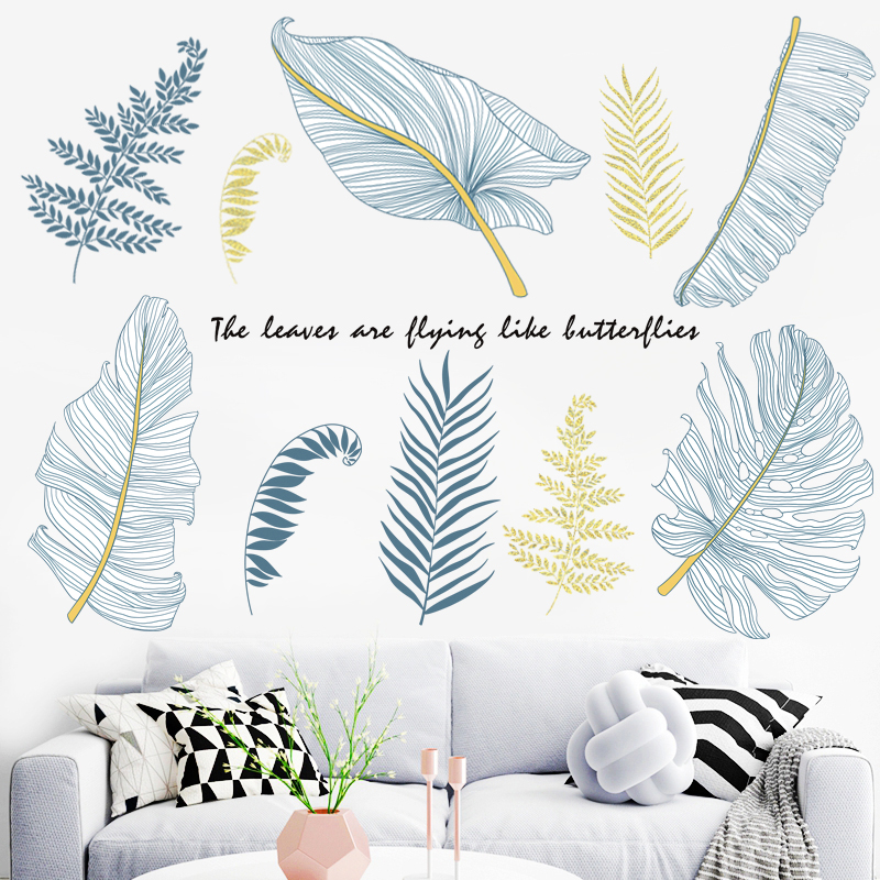 Wallpaste Simple Modern Plant Leaf Background Wallroom Bedroom Nordic Decorative Sticker Wallpaper Waterproof