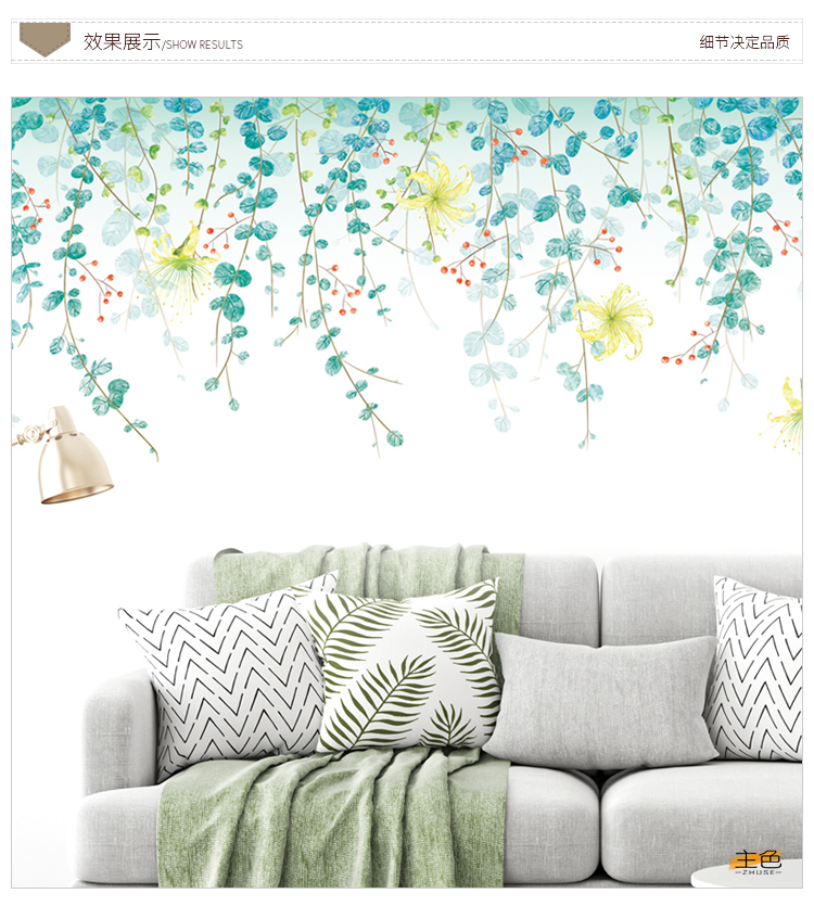 tivi sony 49x7500h Dán tường tươi và đơn giản lá xanh nền văn học trang trí tường phòng ngủ không thấm nước dán giấy dán tường TV tự dính - TV tivi 55 inch giá rẻ