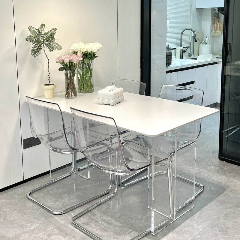 Acrylic Suspended Rock Slab Dining Table, Modern Cream Style, Pure White Transparent Table, Small Apartment Rectangular Household Dining Table