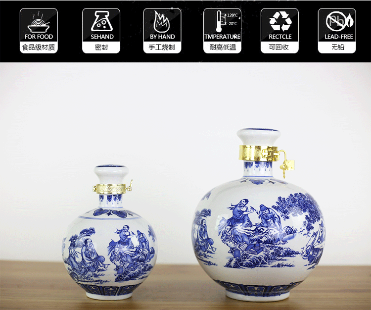 Jingdezhen 8 kg bình gốm sứ Màu xanh và trắng rượu vang chai rỗng 2 kg tải cao niêm phong có khóa ly vang trắng