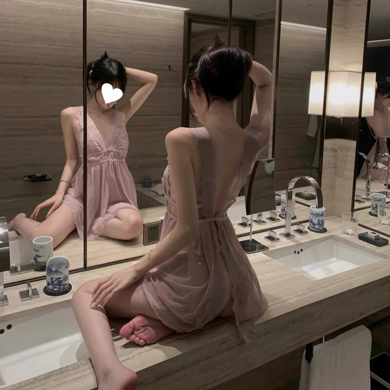 Mitaozz Forbidden Kiss* Pajamas Lace Mesh Backless Women's Pure Desire Outfit Abstinence Strap Purple Nightdress Mitaozz Forbidden Kiss* Pajamas Lace Mesh Backless Women's Pure Desire Outfit Abstinence Strap Purple Nightdress